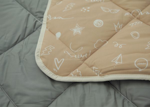 Organic Cotton Play Mat/Quilted Blanket - Solid Gray/Love Hazelnut Reversible - Image 2