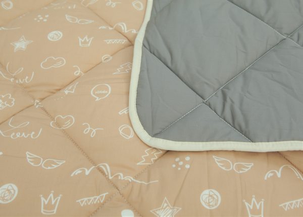 Organic Cotton Play Mat/Quilted Blanket - Solid Gray/Love Hazelnut Reversible