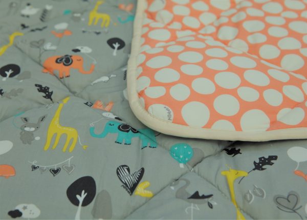 Organic Cotton Play Mat/Quilted Blanket - Safari Dream/Pink Pebbles Reversible - Image 2